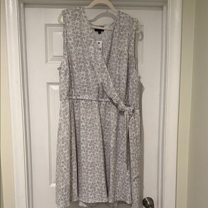 Lane Bryant White and Gray Wrap Midi Dress